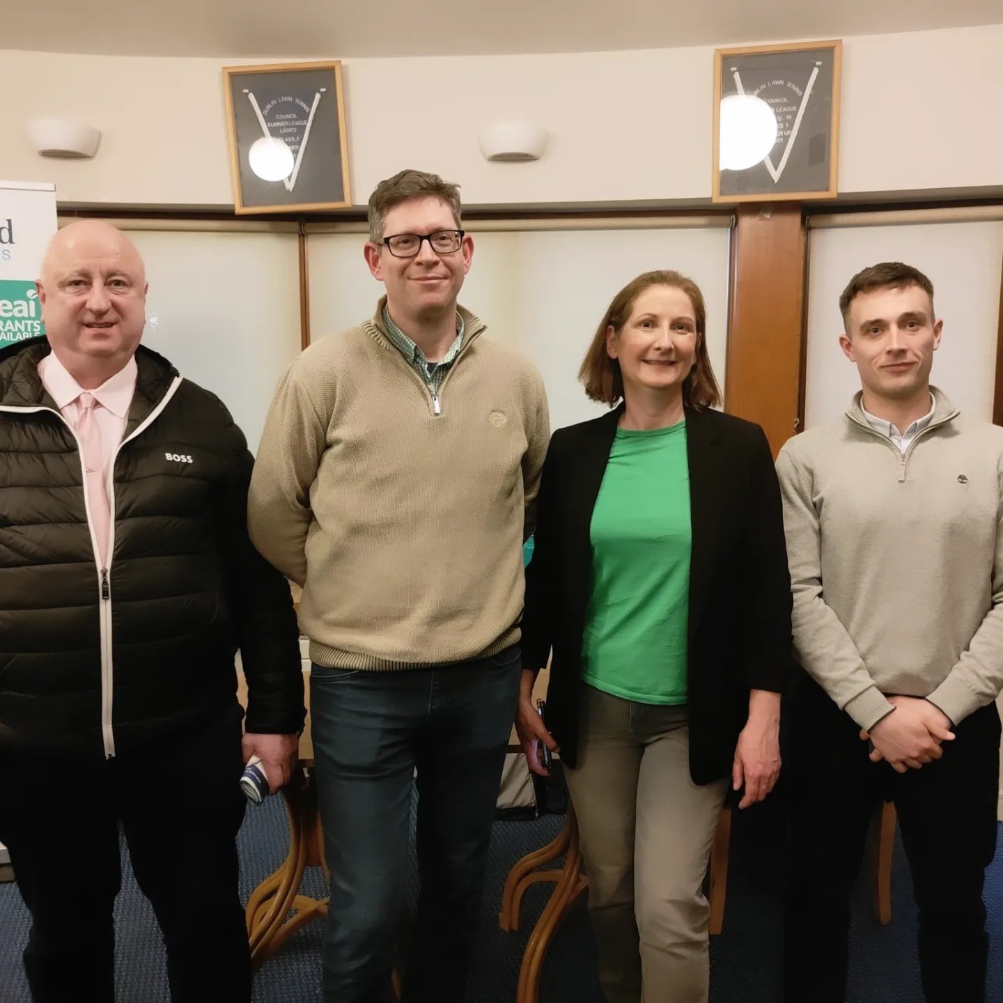 Image shows speakers from the Home Energy improvements meeting, Cllr Lourda Scott, Billy Coyle (Greystones Credit Union), Adam Calihman (Greystones Delgany Sustainable Energy Community) and Gavin Eaves (Churchfield Home Services)